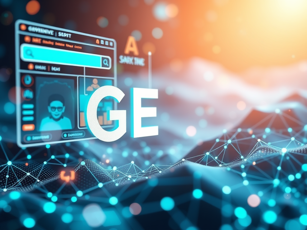 Futuristic digital illustration showing AI-powered search engines and generative optimization concept